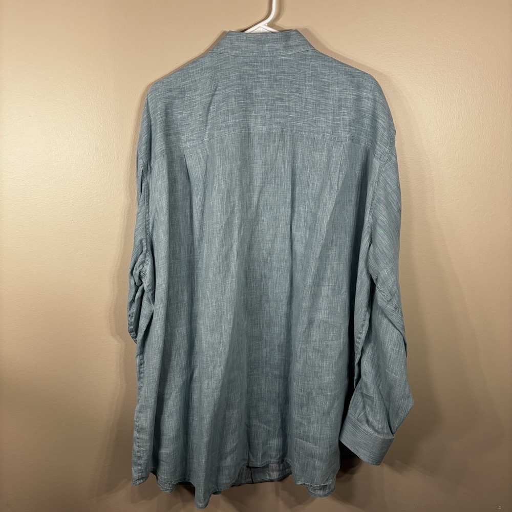 Rochester Big & Tall Size 2X Button Down Linen Shirt Aqua - Picture 2 of 10